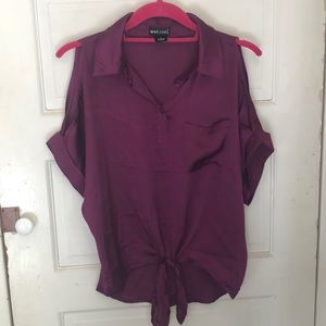 Purple slit shoulder top